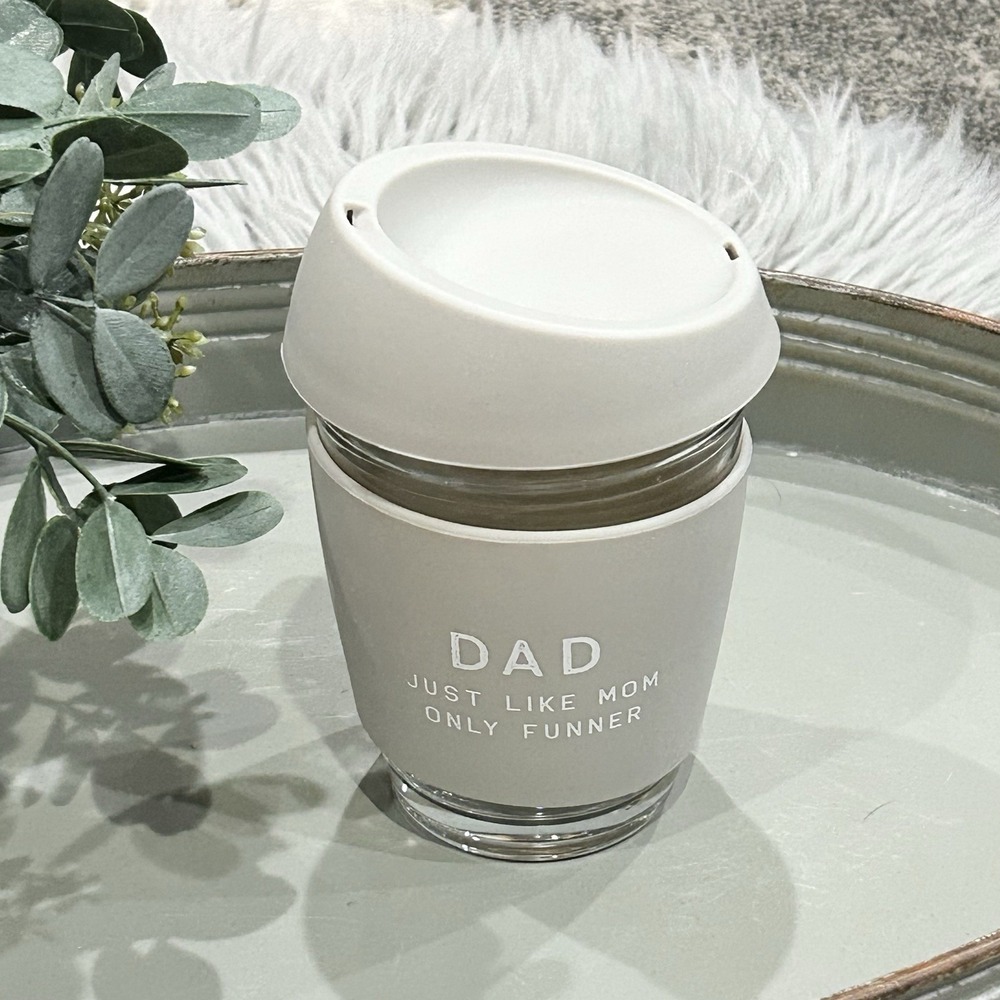 Mud Pie Gray Dads Coffee Travel Cup With Silicone Exterior Cover & Lid 15oz